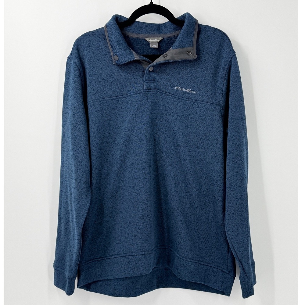 Eddie Bauer quarter snap Pullover Mens sz L Teal Preppy Outdoors Sweater Fleece
